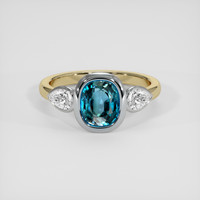 2.30 Ct. Greenish Blue Zircon Ring, 14K White & Yellow 1