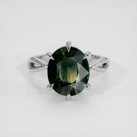 5.74 Ct. Bluish Green Sapphire Ring, 18K White Gold 1