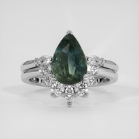 3.08 Ct. Bluish Green Sapphire Ring, 14K White Gold 1