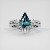 2.07 Ct. Greenish Blue Sapphire Ring, 14K White Gold 1