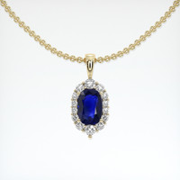 2.00 Ct. Blue Sapphire Pendant, 18K Yellow Gold 1