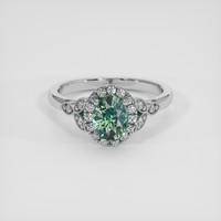1.17 Ct. Bluish Green Sapphire Ring, 18K White Gold 1