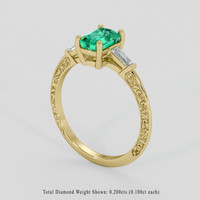 0.99 Ct. Emerald Ring, 18K Yellow Gold 2
