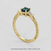 0.67 Ct. Bluish Green Sapphire Ring, 18K Yellow Gold 2