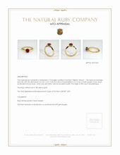 Solitaire Ruby Ring 1.08 Ct., 18K Yellow Gold Appraisal