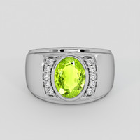 4.08 Ct. Green (Lime Green) Peridot Ring, Silver 1