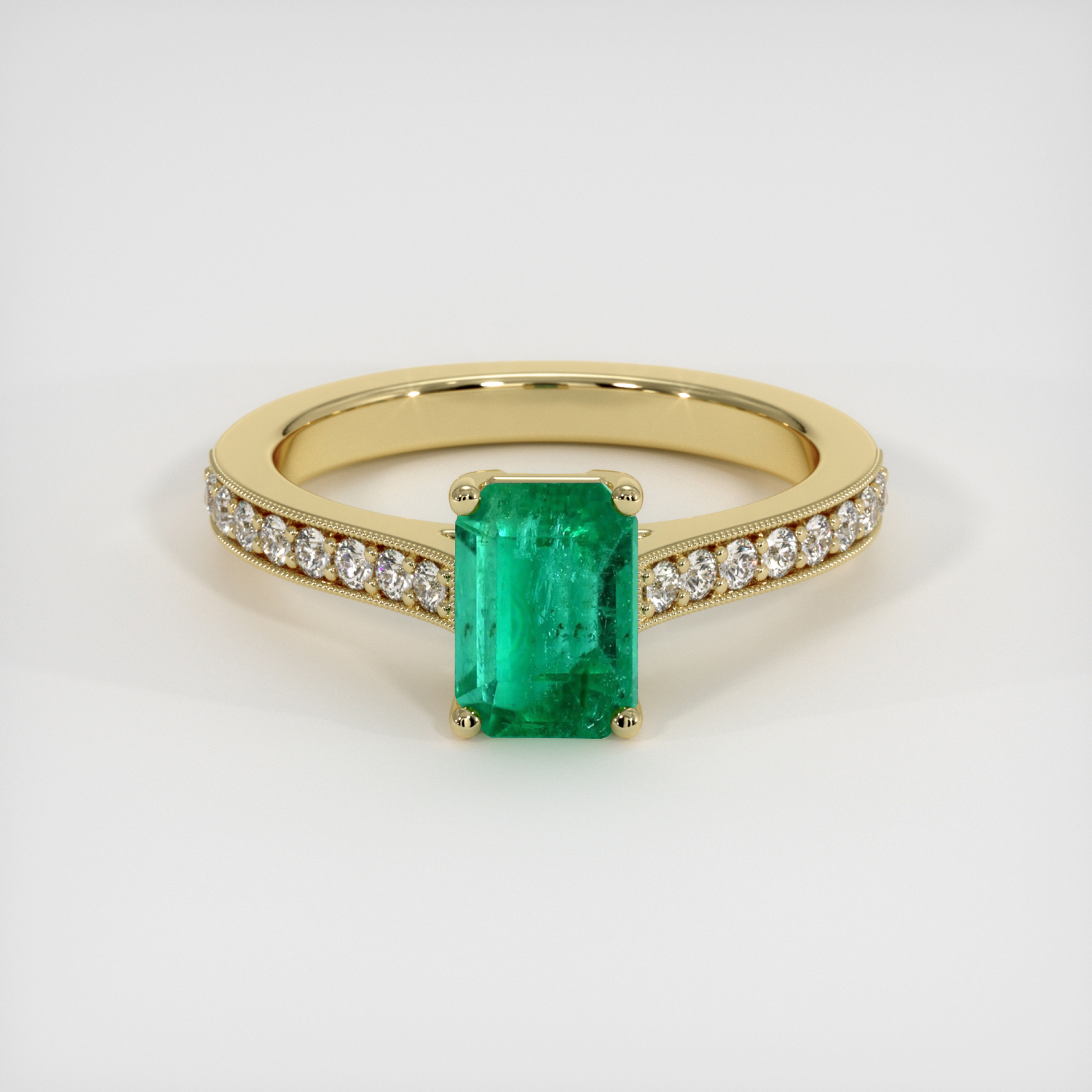 Pave Emerald Ring 1.16 Ct., 18K Yellow Gold