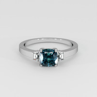 1.69 Ct. Greenish Blue Sapphire Ring, 18K White Gold 1