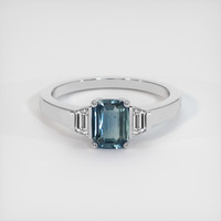 1.00 Ct. Greenish Blue Sapphire Ring, 18K White Gold 1