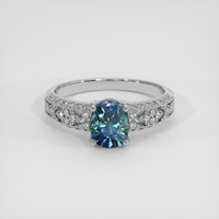1.69 Ct. Greenish Blue Sapphire Ring, 18K White Gold 1