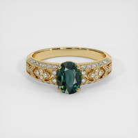 1.10 Ct. Bluish Green Sapphire Ring, 14K Yellow Gold 1