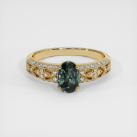 1.10 Ct. Bluish Green Sapphire Ring, 18K Yellow Gold 1