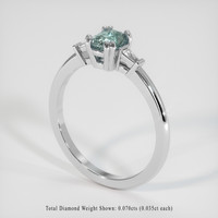 0.57 Ct. Bluish Green Sapphire Ring, 18K White Gold 2