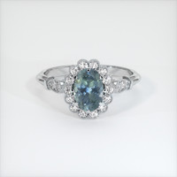 0.98 Ct. Bluish Green Sapphire Ring, 14K White Gold 1