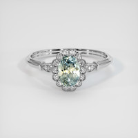 0.79 Ct. Greenish Blue Sapphire Ring, 14K White Gold 1