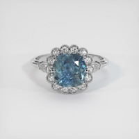 2.02 Ct. Greenish Blue Sapphire Ring, 18K White Gold 1