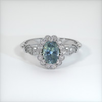 0.98 Ct. Bluish Green Sapphire Ring, 18K White Gold 1