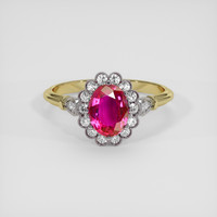 1.03 Ct. Pinkish Red Ruby Ring, 18K White & Yellow 1