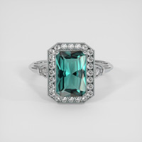 2.42 Ct. Greenish Blue Tourmaline Ring, 18K White Gold 1