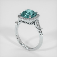 4.60 Ct. Bluish Green Sapphire Ring, 18K White Gold 2