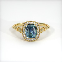 0.99 Ct. Greenish Blue Sapphire Ring, 14K Yellow Gold 1