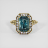 4.02 Ct. Greenish Blue Sapphire Ring, 18K Yellow Gold 1