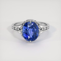 3.65 Ct. Blue Sapphire Ring, 18K White Gold 1
