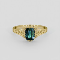 1.01 Ct. Greenish Blue Sapphire Ring, 18K Yellow Gold 1