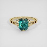 2.01 Ct. Bluish Green Sapphire Ring, 18K Yellow Gold 1