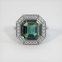 7.53 Ct. Bluish Green Sapphire Ring, Platinum 950 1