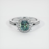 0.88 Ct. Bluish Green Sapphire Ring, 14K White Gold 1