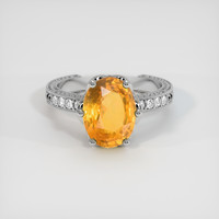 3.64 Ct. Yellowish Orange Sapphire Ring, 14K White Gold 1