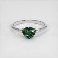 0.97 Ct. Bluish Green Sapphire Ring, 18K White Gold 1