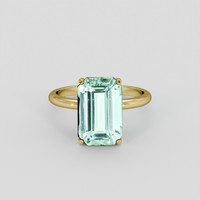 3.74 Ct. Bluish Green Aquamarine Ring, 18K Yellow Gold 1