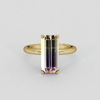 3.87 Ct. Bi Color Tourmaline Ring, 18K Yellow Gold 1