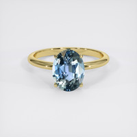 2.54 Ct. Greenish Blue Sapphire Ring, 18K Yellow Gold 1