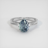 2.41 Ct. Greenish Blue Sapphire Ring, 14K White Gold 1