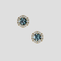<span>1.09</span>&nbsp;<span class="tooltip-light">Ct.Tw.<span class="tooltiptext">Total Carat Weight</span></span> Greenish Blue Sapphire Earrings, 18K Yellow Gold 1