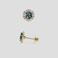 <span>1.09</span> <span class="tooltip-light">Ct.Tw.<span class="tooltiptext">Total Carat Weight</span></span> Greenish Blue Sapphire Earrings, 18K Yellow Gold 2