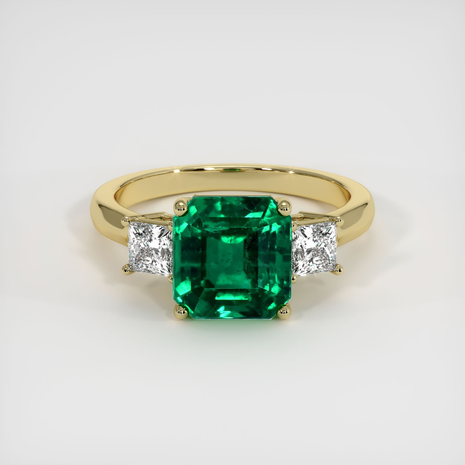 Three Stone Emerald Ring 3.01 Ct., 18K Yellow Gold