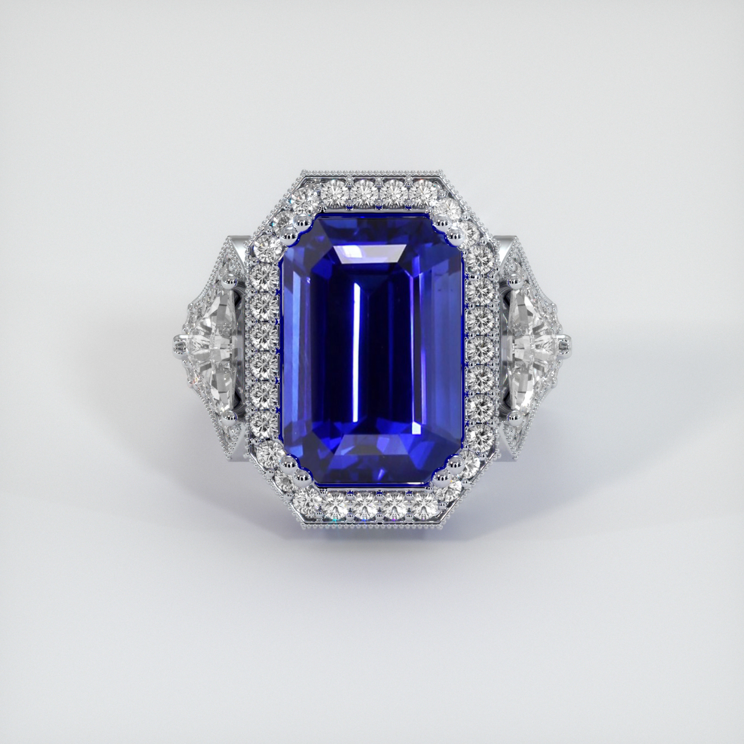 ☆人気☆【TATIANA】☆Blue Sapphire Emerald Bezel Rin.g☆ Sapphire Ring 10.47 Ct. 14K White Gold | The Natural