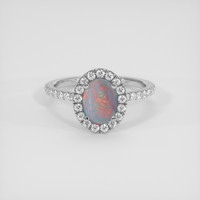 0.80 Ct. Multi Color Opal Ring, 18K White Gold 1