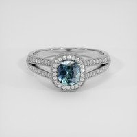 1.05 Ct. Greenish Blue Sapphire Ring, 18K White Gold 1