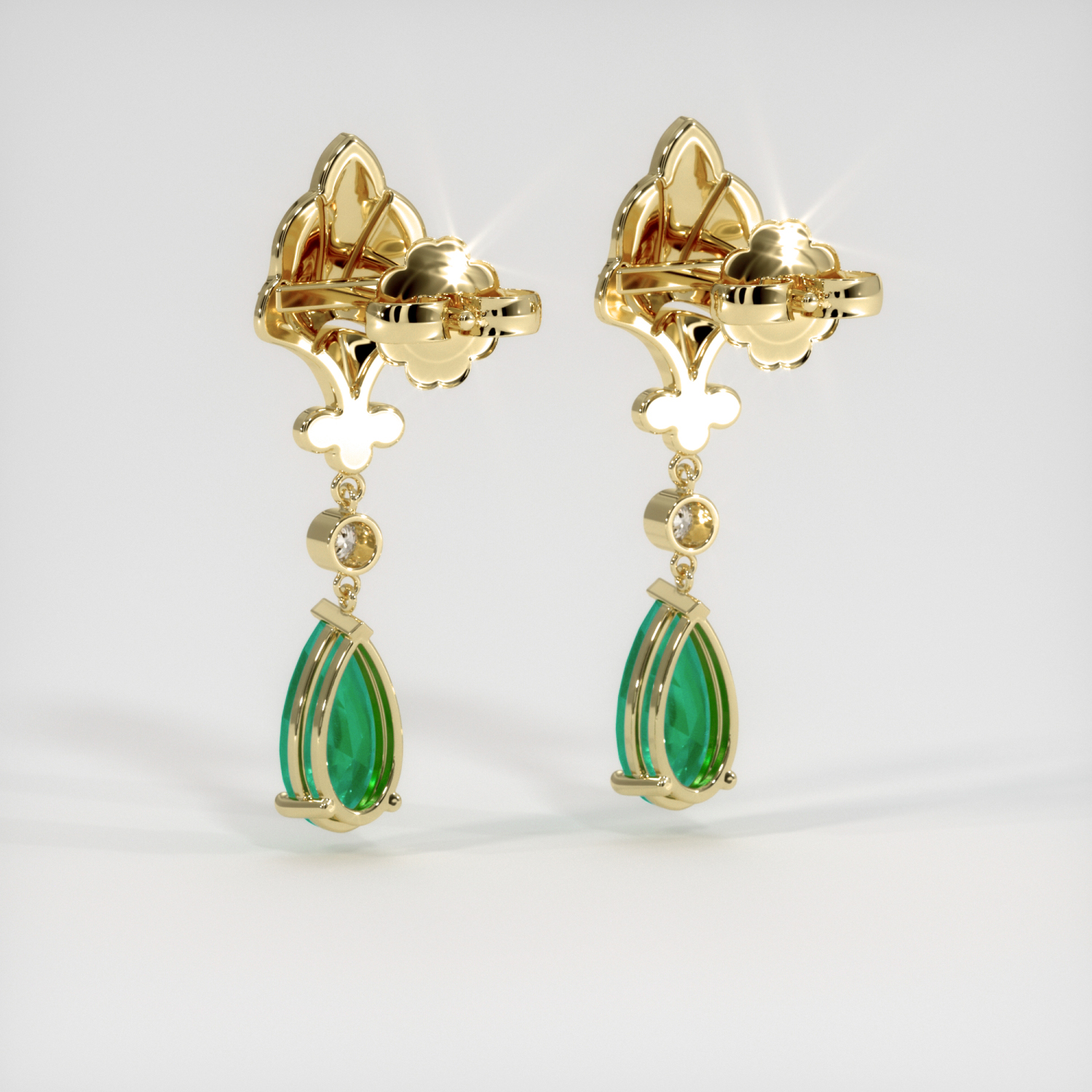 Pave Emerald Earrings 1.62 Ct.Tw.Total Carat Weight, 18K Yellow Gold