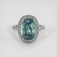7.47 Ct. Bluish Green Sapphire Ring, 18K White Gold 1