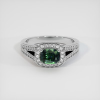 0.99 Ct. Green Sapphire Ring, 18K White Gold 1