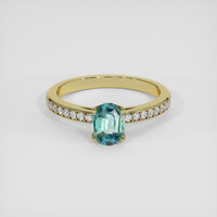1.12 Ct. Greenish Blue Sapphire Ring, 18K Yellow Gold 1