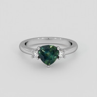 1.65 Ct. Bluish Green Sapphire Ring, 18K White Gold 1