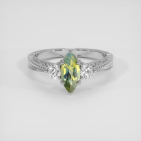 0.90 Ct. Yellowish Green Sapphire Ring, 18K White Gold 1