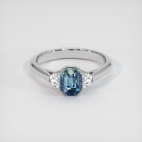2.00 Ct. Greenish Blue Sapphire Ring, 10K White Gold 1